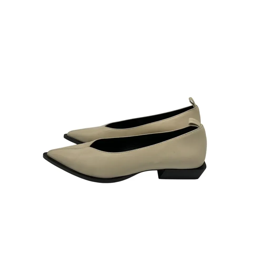 Massimo Dutti Cream Pointed Toe Leather Flats